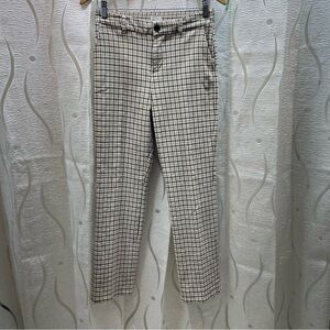 Women's Cropped Windowpane Check Ankle Pants in Cream and Black
